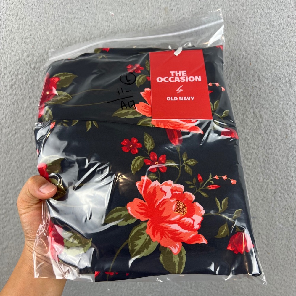 Old Navy The Occasion Floral Fit & Flare Dress Black Red Poppy Tie Shoulder L - Picture 13 of 13